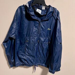 Vintage Izod Lacoste Windbreaker Jacket Blue Lightweight Hooded 80s- Size Large